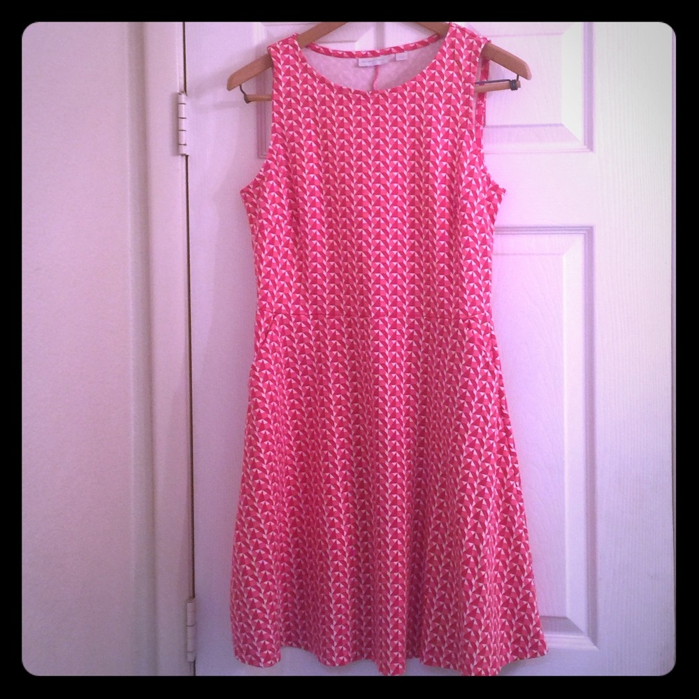💐NY&Co Pink Print Fit and Flare Dress w/ Pockets
